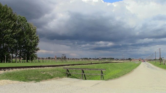 Auschwitz - The selection area looking back toward the gates.