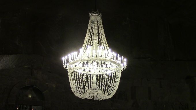 Wieliczka Salt Mines - chandalier made of pure salt crystals. This is about 6 metres from top to bottom.