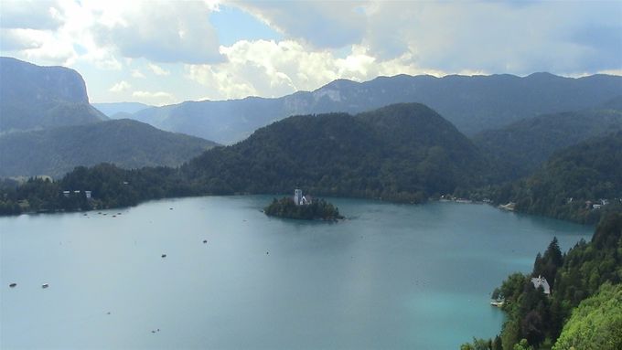 Lake Bled. Monastery island. Rare moody clouds.