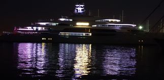 Ocean Victory at night exiting Fethiye, silent as a ghost.