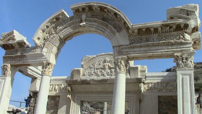 Ephesus - Archway into the bathhouse. Note Medusa with her hair of snakes.