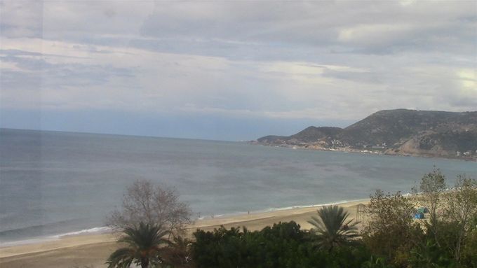 View of the beach from cable car to the castle