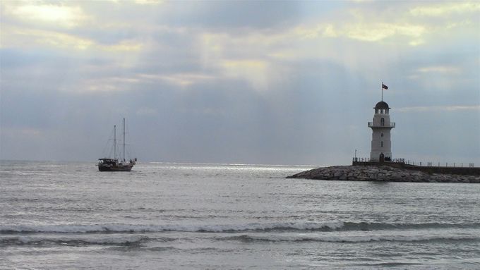 Lighthouse and Gulet - Alanya harbour.