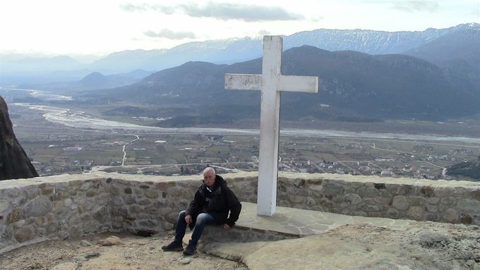 Dodgy geezer - still alive after the climb to Agia Trias (Trinity)