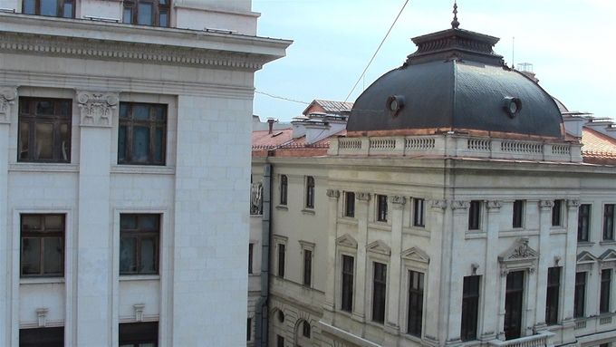 Our apartments view of the National bank of Romania.